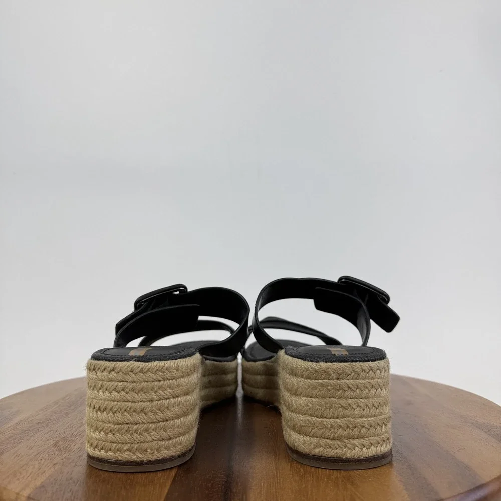 Womens‎ Sam Edelman Carson Black Leather Platform Espadrille Slide Sandals Sz 11
